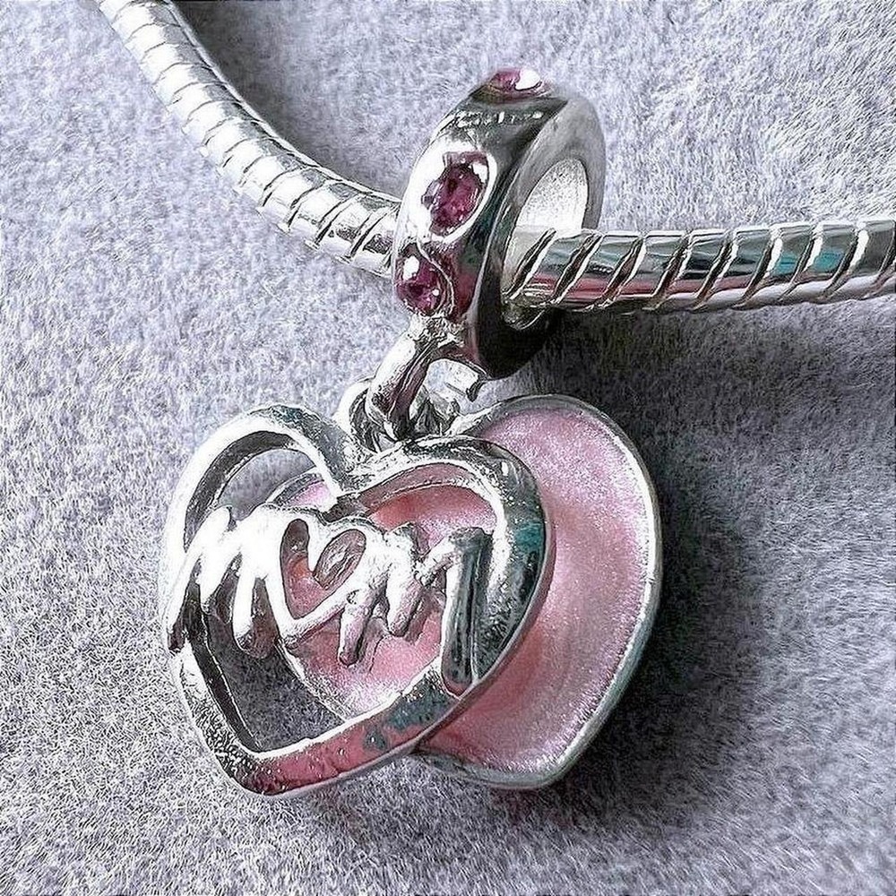 Pink Mom Heart Charm fits PANDORA